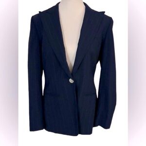 Vintage Ralph Lauren Wool Navy Blue White Pin Striped Blazer Jacket 6 Small
